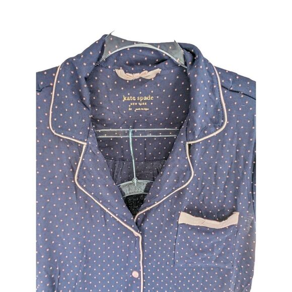 Kate Spade Women Blue Polka Dots Button-Up Shirt & Short Sleep Set Size 2X - Picture 1 of 8